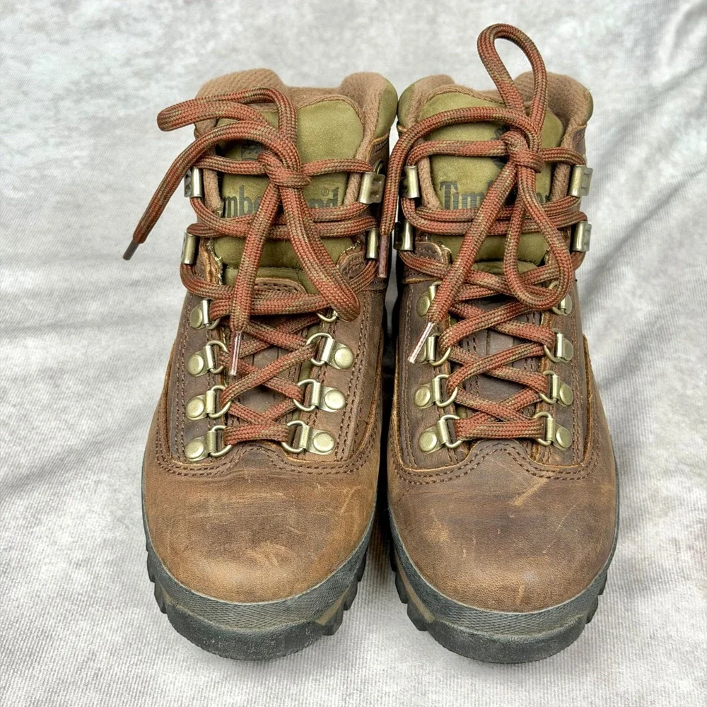 Timberland Euro Hiker Brown Leather Olive Green Boots Size 5M Women's Kids